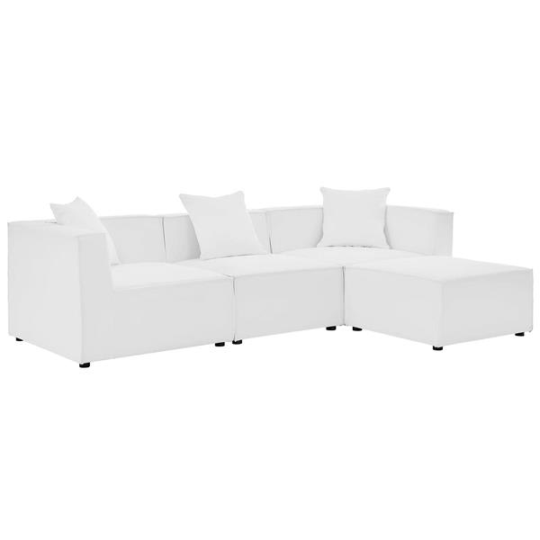 Saybrook Outdoor Patio Upholstered 4-Piece Sectional Sofa - White - Style B 