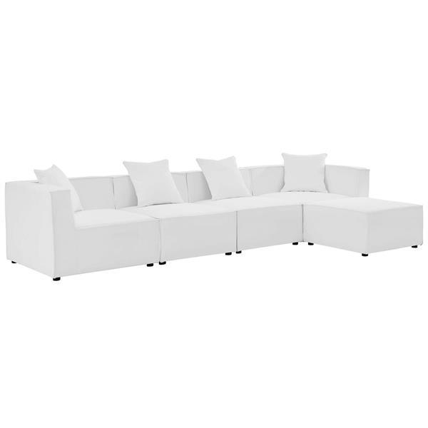 Saybrook Outdoor Patio Upholstered 5-Piece Sectional Sofa - White - Style A 