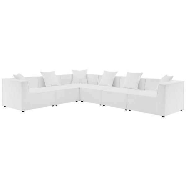 Saybrook Outdoor Patio Upholstered 6-Piece Sectional Sofa - White - Style B 