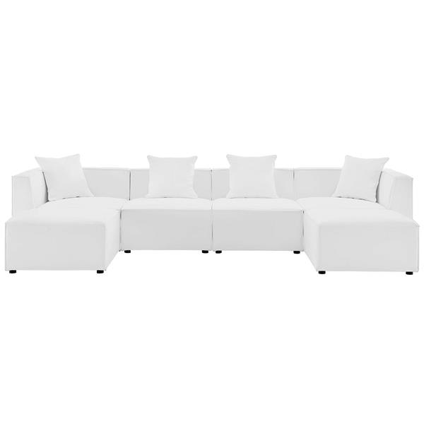 Saybrook Outdoor Patio Upholstered 6-Piece Sectional Sofa - White - Style C 