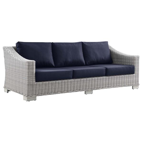 Conway Outdoor Patio Wicker Rattan Sofa - Light Gray Navy 