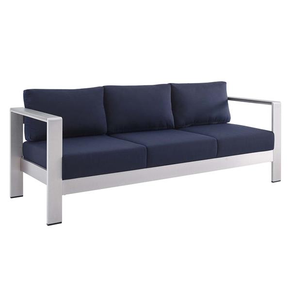 Shore Sunbrella® Fabric Aluminum Outdoor Patio Sofa - Silver Navy 