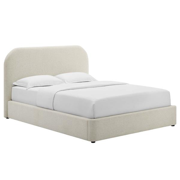 Keynote Upholstered Fabric Curved King Platform Bed - Heathered Weave Ivory 
