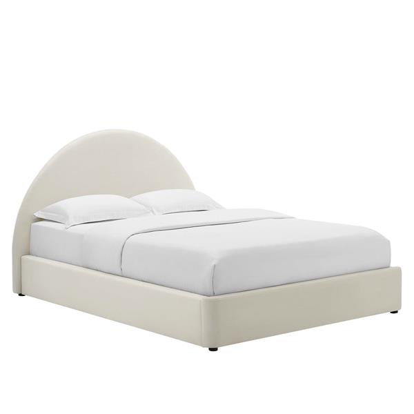 Resort Performance Velvet Arched Round Full Platform Bed - Alabaster 