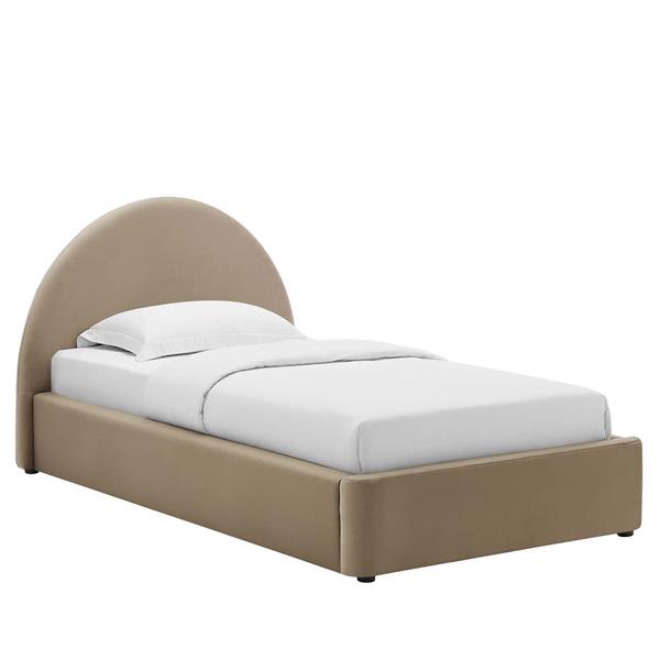 Resort Performance Velvet Arched Round Twin Platform Bed - Taupe 