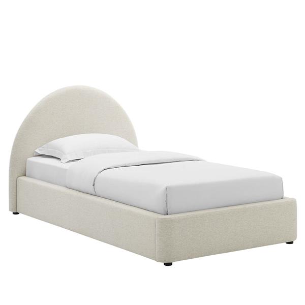 Resort Upholstered Fabric Arched Round Twin Platform Bed - Heathered Weave Ivory 