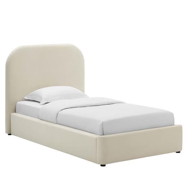 Keynote Performance Velvet Curved Twin Platform Bed - Alabaster 