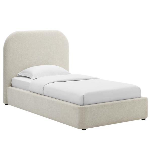 Keynote Upholstered Fabric Curved Twin Platform Bed - Heathered Weave Ivory 