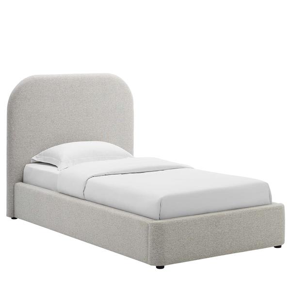 Keynote Upholstered Fabric Curved Twin Platform Bed - Heathered Weave Light Gray 