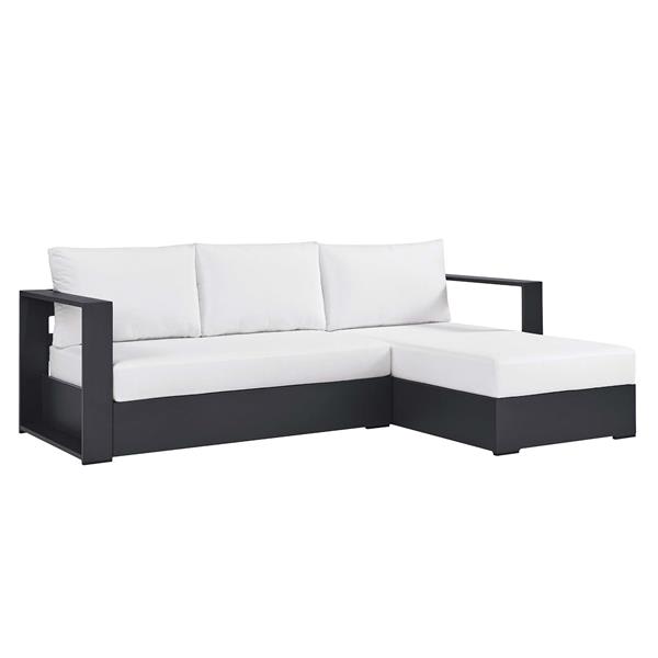 Tahoe Outdoor Patio Powder-Coated Aluminum 2-Piece Right-Facing Chaise Sectional Sofa Set - Gray White 