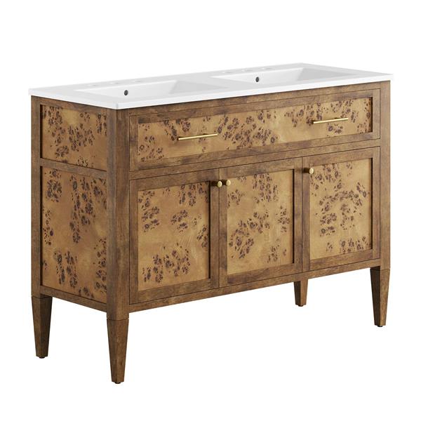 Elysian 48" Wood Double Sink Bathroom Vanity - White Brown 