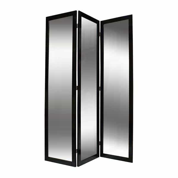 Three Panel Black Frame Mirror Screen 