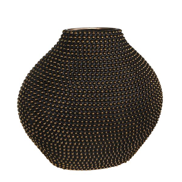 Ceramic 16" Beaded Vase -  Black and Gold 