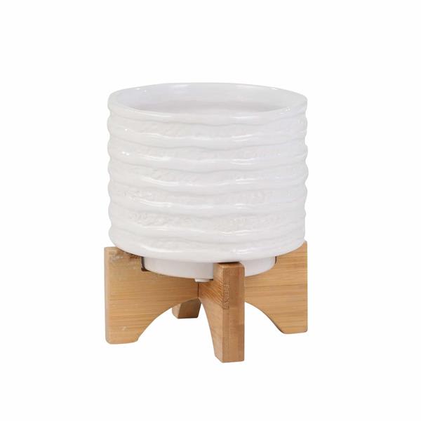 Ceramic 7" Planter On Stand - White Stripe 