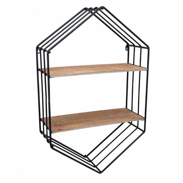 Metal & Wood 20" Hexagon Shelf-Brown & Black 