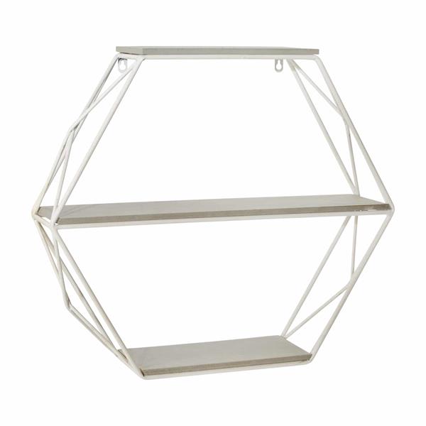 Metal & Wood 3 Tier Hexagon Wall Shelf- Gray & White 