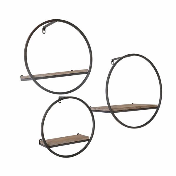Set of 3 Wood & Metal Wall Shelves 