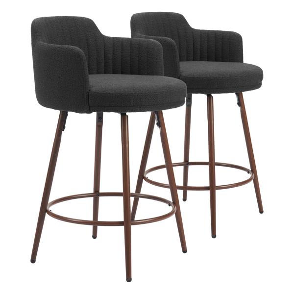 Kono 26 in. Seat Height Swivel Counter Stool - Black and Walnut - Set of 2 