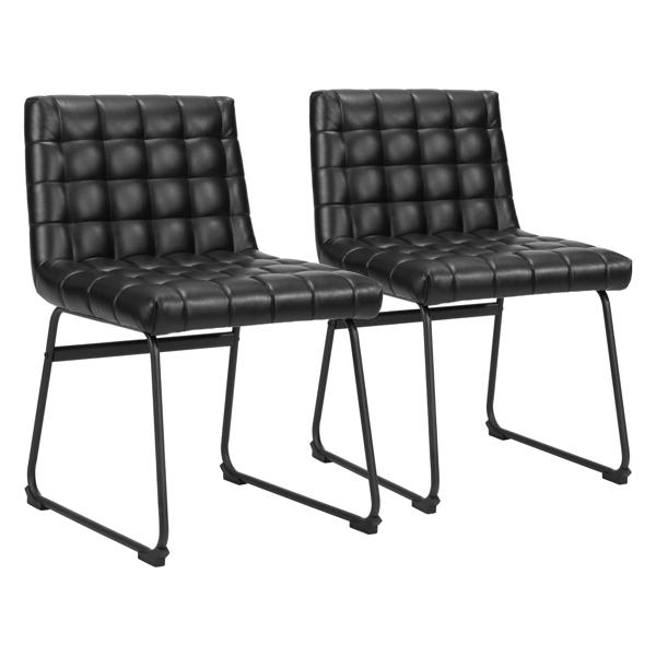 Pago Dining Chair - Black Faux Leather - Powder Coated Steel Legs - Set of 2 