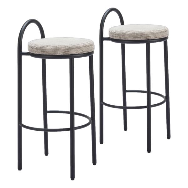 Sisal 29" Seat Height Barstool - Beige Tweed - Black Powder Coated Steel Legs - Set of 2 