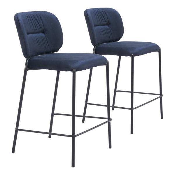 Plat 25" Seat Height Counter Stool - Blue Velvet - Black Powder Coated Steel Legs - Set of 2 