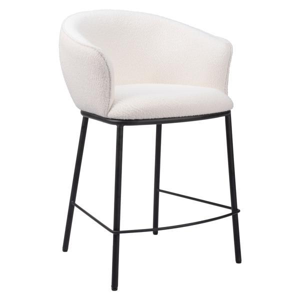 Essen Counter Stool - Ivory Teddy Fabric - Black Steel Frame 