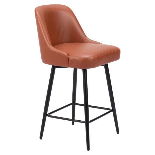 Keppel 38"H Swivel Counter Stool - Brown Polyurethane - Black Powder Coated Steel 