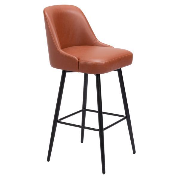 Keppel 42"H Swivel Barstool - Brown Polyurethane - Black Powder Coated Steel Frame 