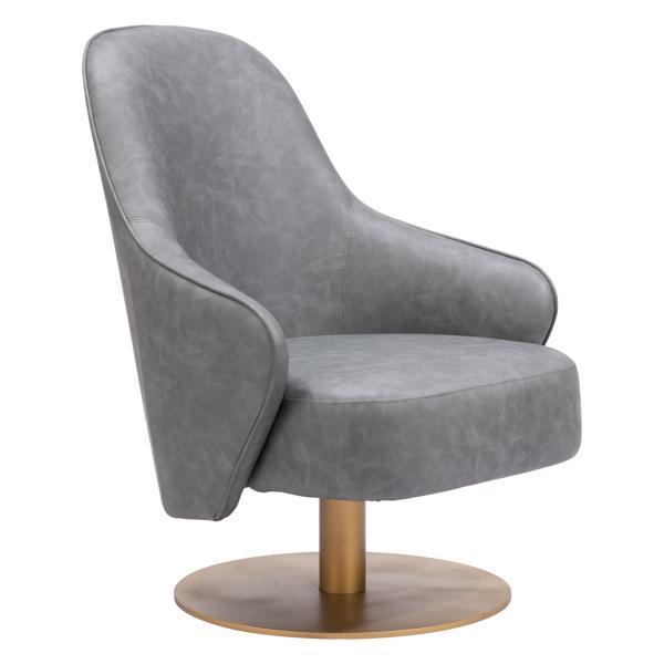 Withby 36" Accent Chair - Gray Faux Leather - Gold Steel Base 