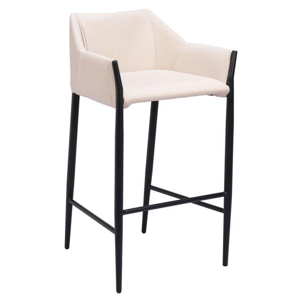 Andover 40"H Barstool - Beige Polyester - Black Steel Frame 