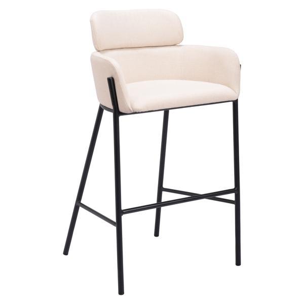 Bremor 40"H Barstool - Beige Polyester - Black Powder Coated Steel 