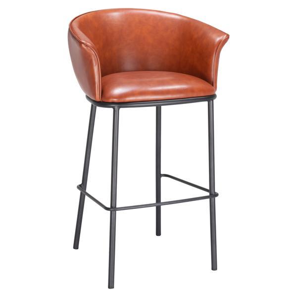 Garston 38"H Barstool - Brown Polyurethane - Black Steel Frame 