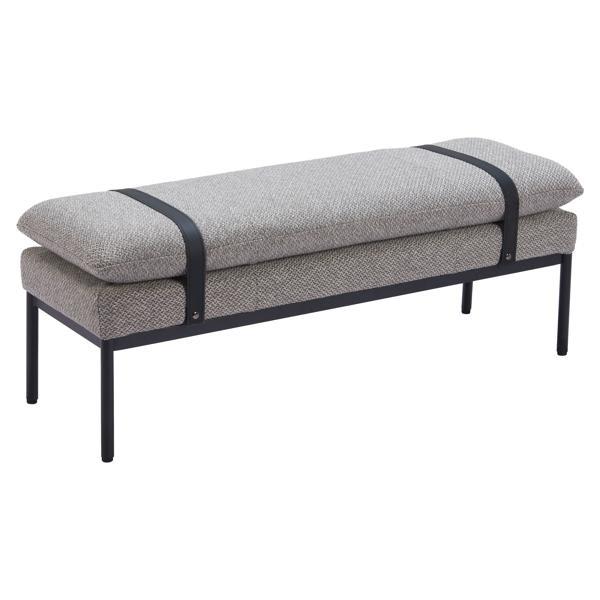 Padd 47" Bench - Gray Textured Fabric - Powder Coated Steel Frame 