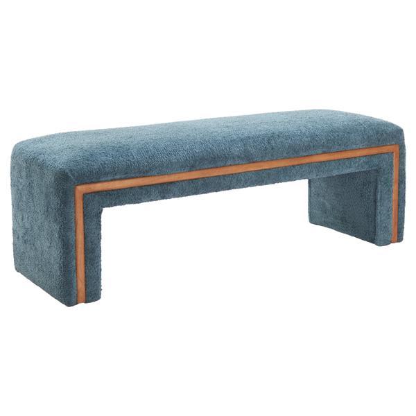 Scatola 55" Bench - Shearling Style Fabric - Blue - Rubberwood Legs 