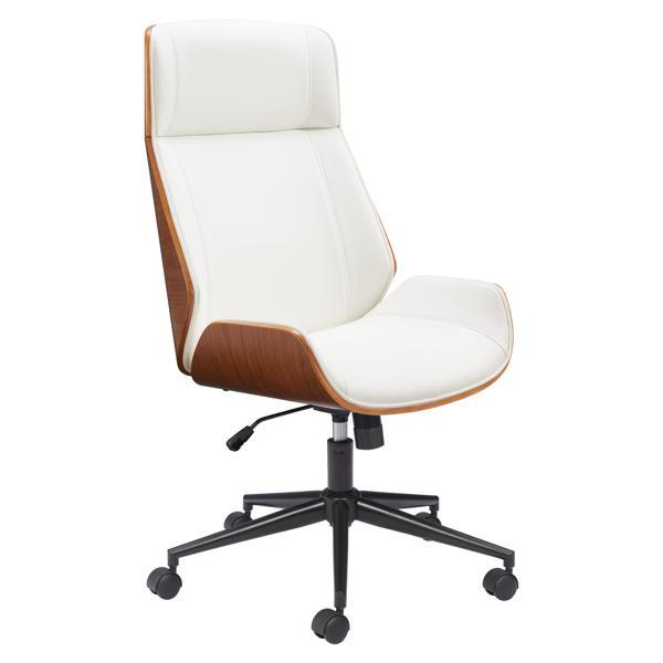 Flex 26" High Back Office Chair - White Faux Leather - Black Steel Frame 