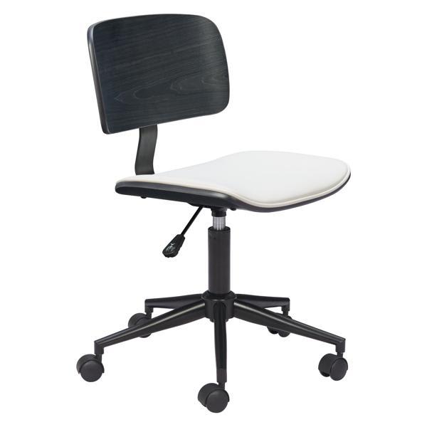 Duravel 30" Adjustable Office Chair - White and Black - Faux Leather - Black Legs 