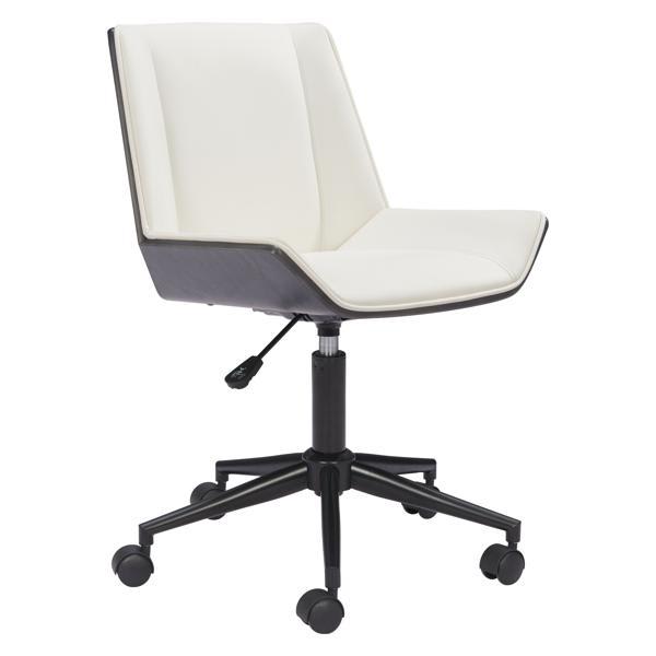 Maker 26.8" Office Chair - White Faux Leather - Black Steel Frame 