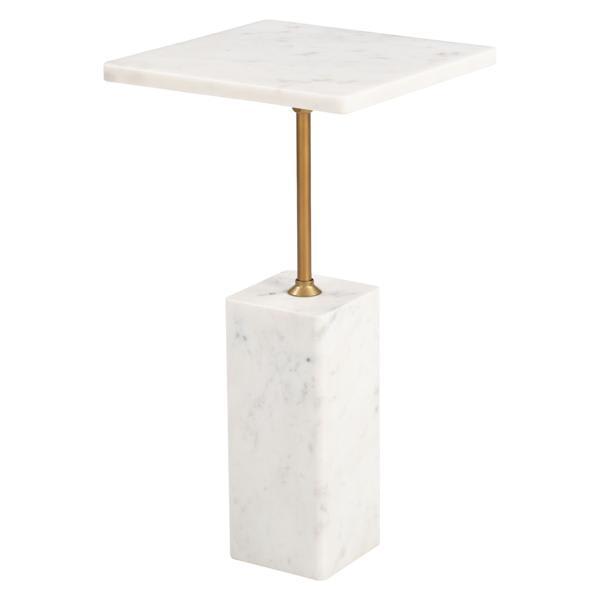 Naht 12" Side Table - White - Natural Marble and Iron 