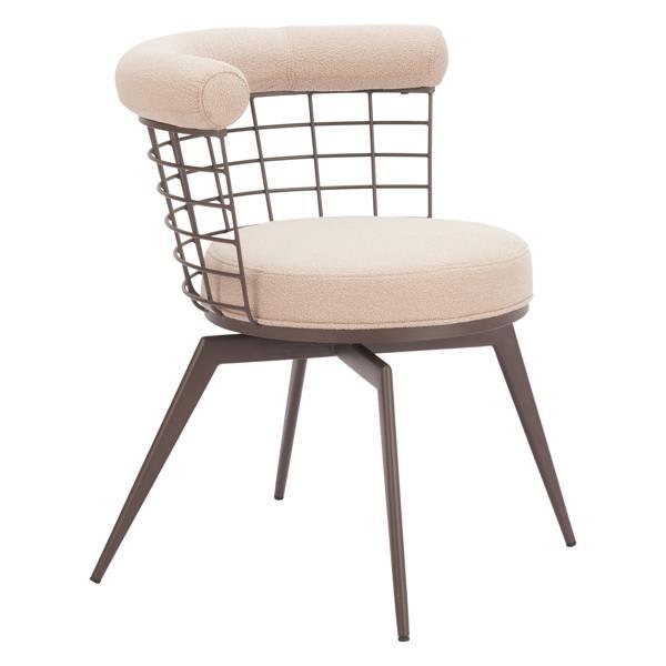Saku 25" Swivel Dining Chair - Beige and Brown - Textured Fabric and Powder Coated Steel 