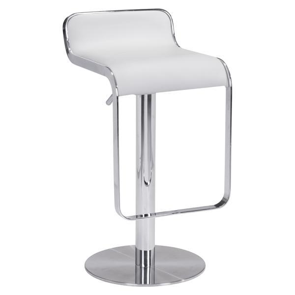 Equino 31-35" Adjustable Barstool - White Faux Leather - Chrome Steel Frame 
