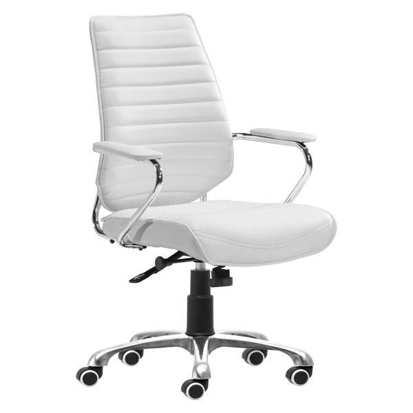 Enterprise 37" Low Back Office Chair - White - Faux Leather - Chrome Frame 