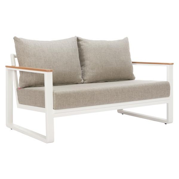 Welt 56" Sofa - Beige Outdoor Fabric - White Powder Coated Aluminum Frame 