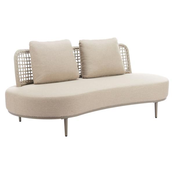 Ruhe 74" Sofa - Beige - Outdoor Fabric - Powder Coated Aluminum Frame - Synthetic Rattan Weave 