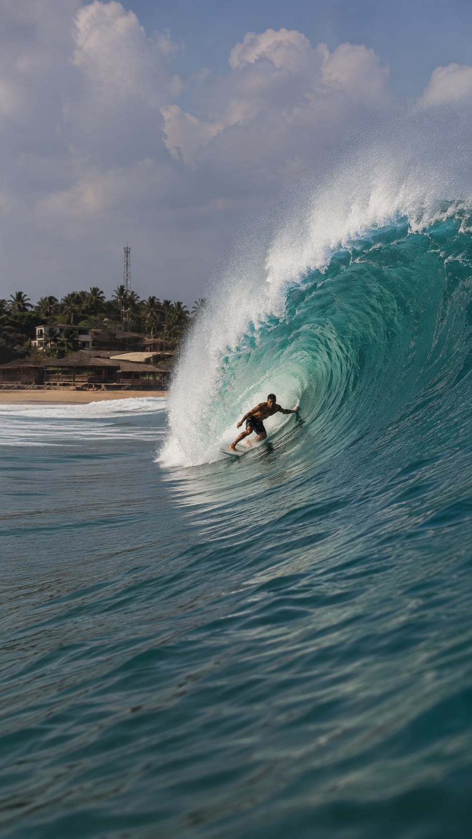 Surfista deslizándose sobre una ola en Playa Zicatela, Puerto Escondido, Oaxaca
