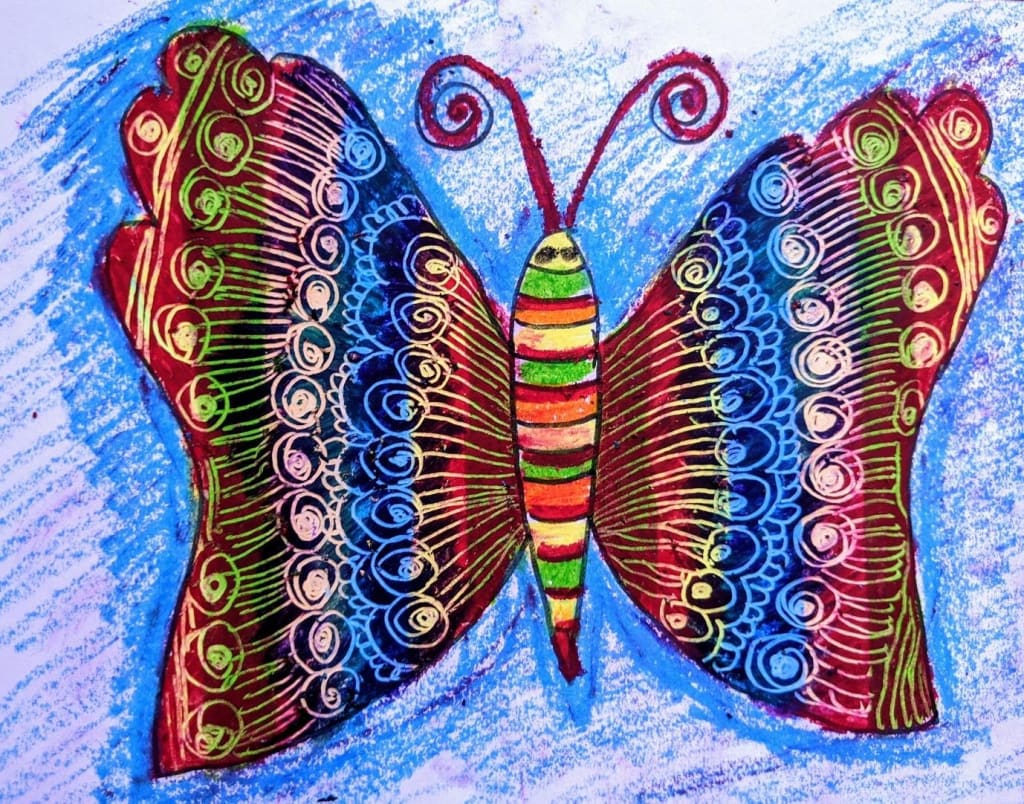 How to draw butterfly easily and colors with scratching oil pastels