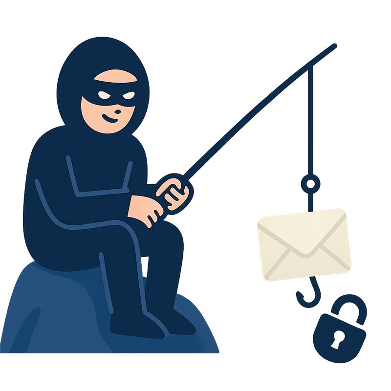 Phishing illustration (hacker with hook and envelope)