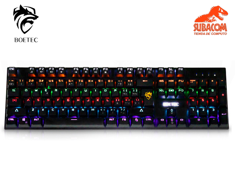 TECLADO MECÁNICO BOETEC GMT-607, RGB, 100%, SWITCH NARANJA, FULL ANTIGHOSTING, CABLE TRENZADO, USB, NEGRO
