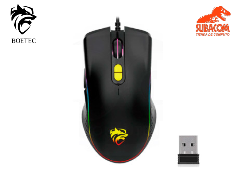 MOUSE BOETEC QS-303, 7200 DPI, RGB, CABLE TRENZADO, USB, NEGRO