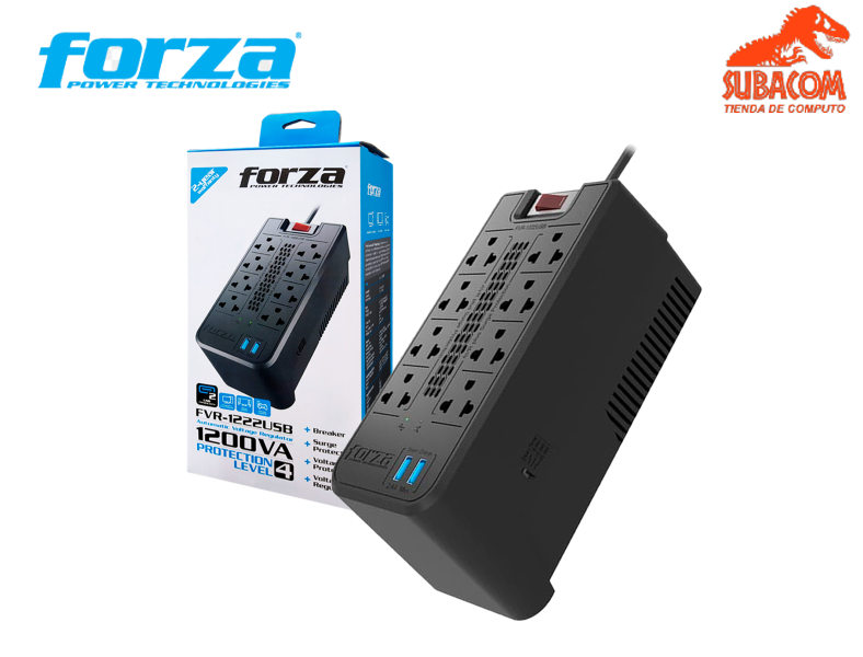 ESTABILIZADOR FORZA FVR-1222USB 1200VA, 600W, 8 TOMAS, 2 USB, NIVEL PROTECCION 4