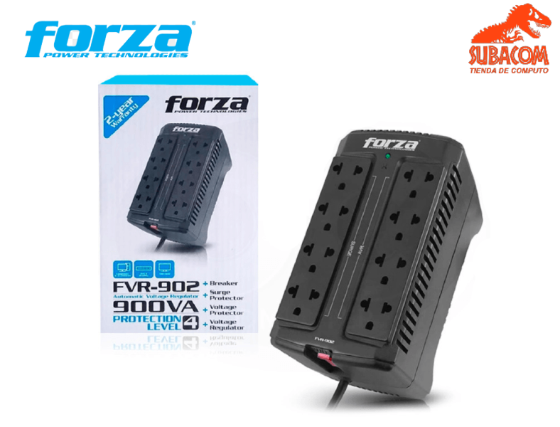 ESTABILIZADOR FORZA FVR-902 900VA, 450W, 8 TOMAS, NIVEL PROTECCION 4